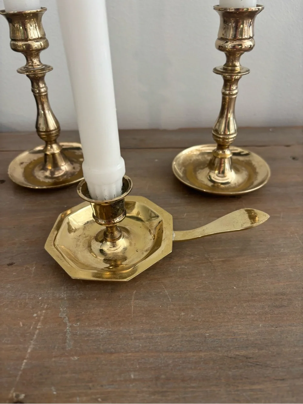 Vintage Gold Brass Candle Holders, Sticks, Made in England